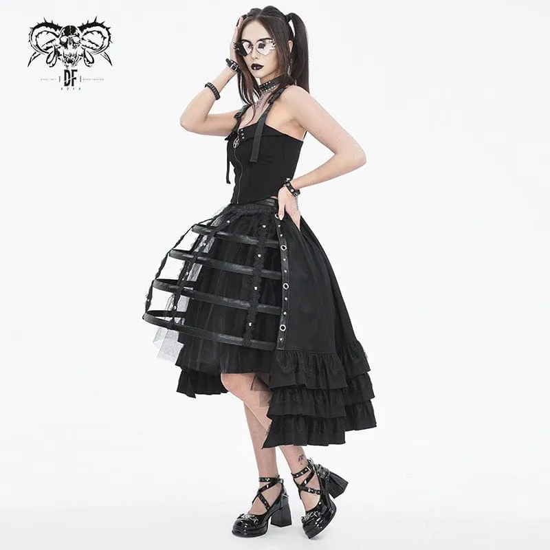 Women's Gothic Mesh Floral Midi Skirt Underskirt