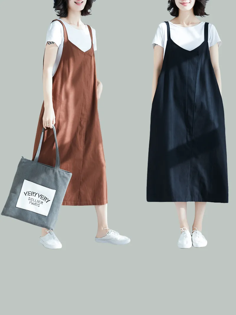 Women's Spring and Summer Loose Large Size Casual Seeveless Midi Dress