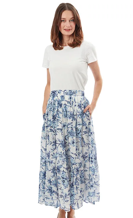 Woodstock Midi Skirt - Blue White
