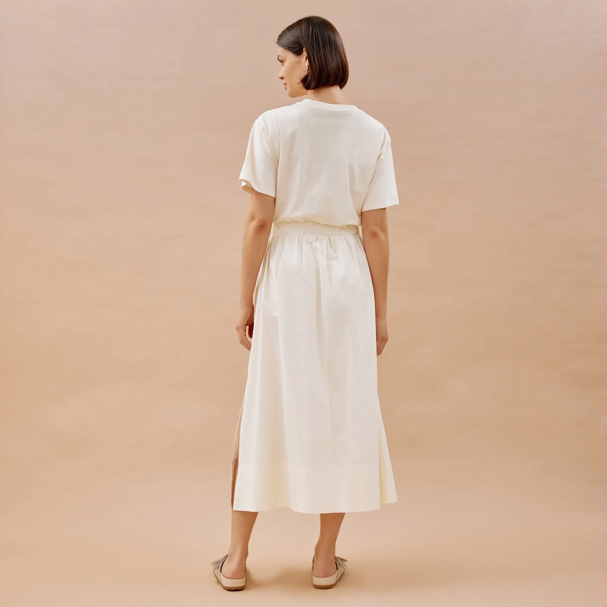 Woven Mix T Shirt Dress Cream