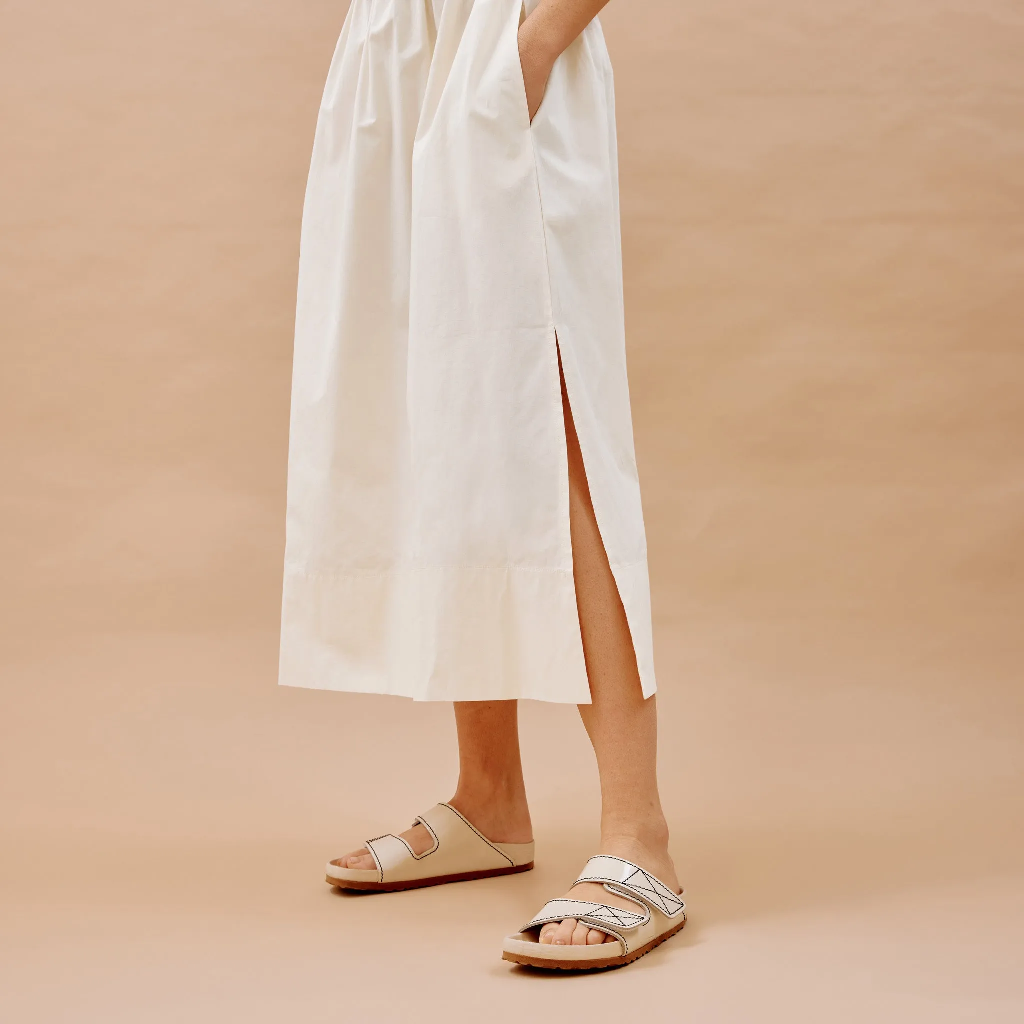Woven Mix T Shirt Dress Cream