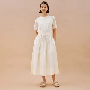 Woven Mix T Shirt Dress Cream