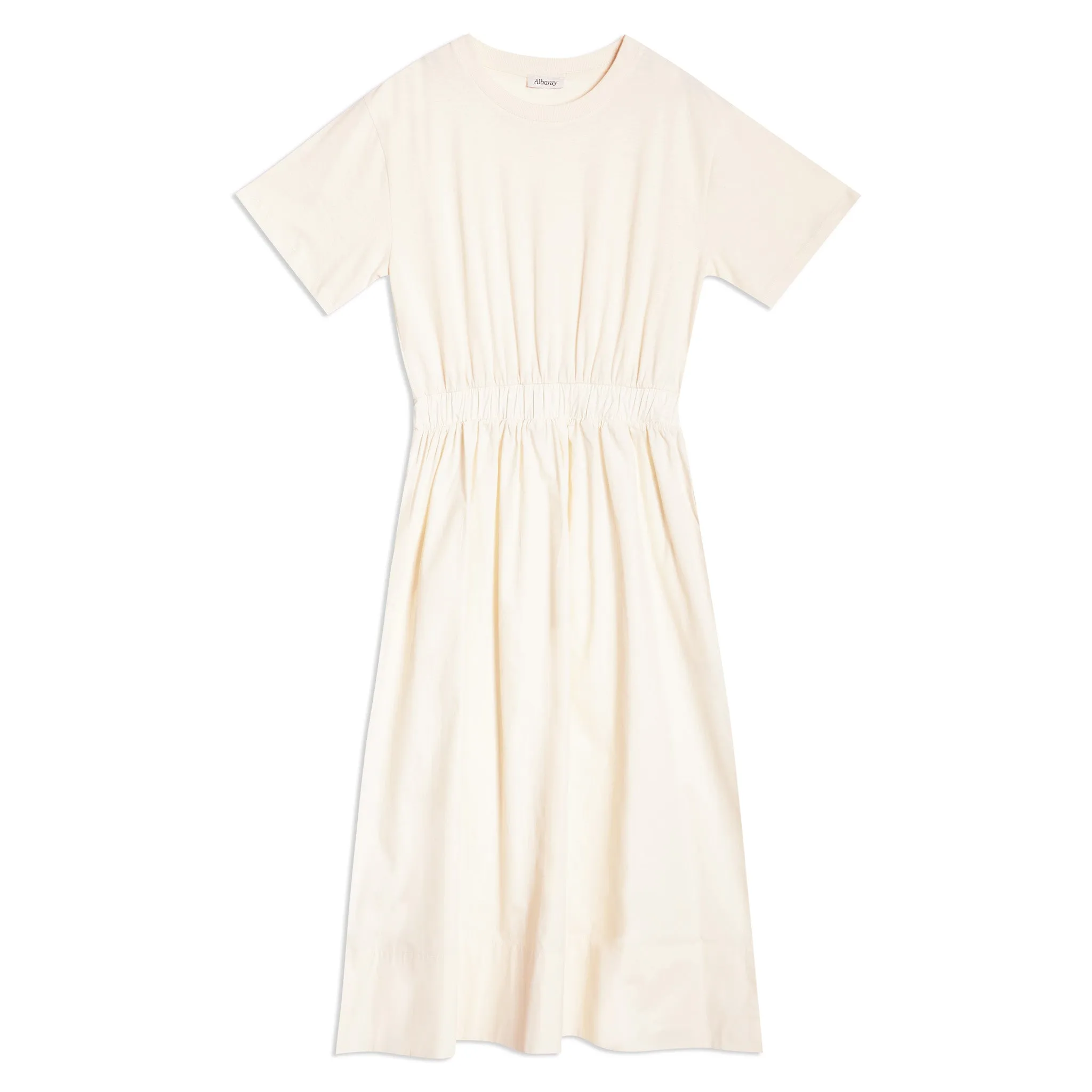 Woven Mix T Shirt Dress Cream