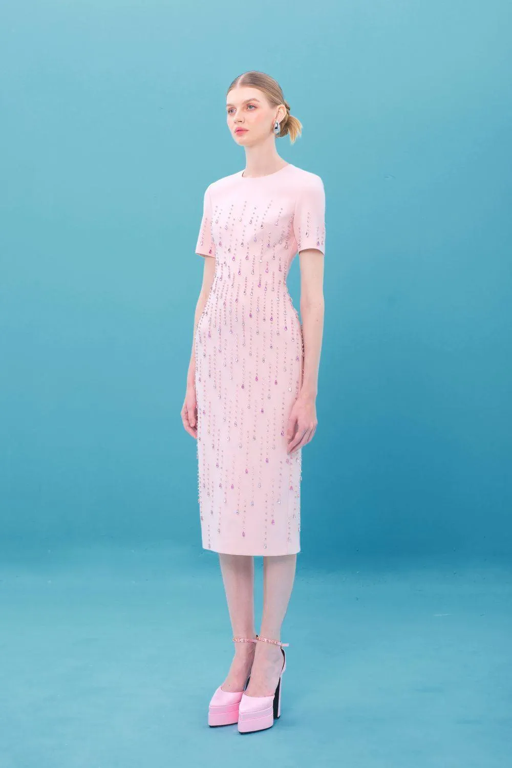 Yaretzi Sheath Round Neck Burlap Midi Dress