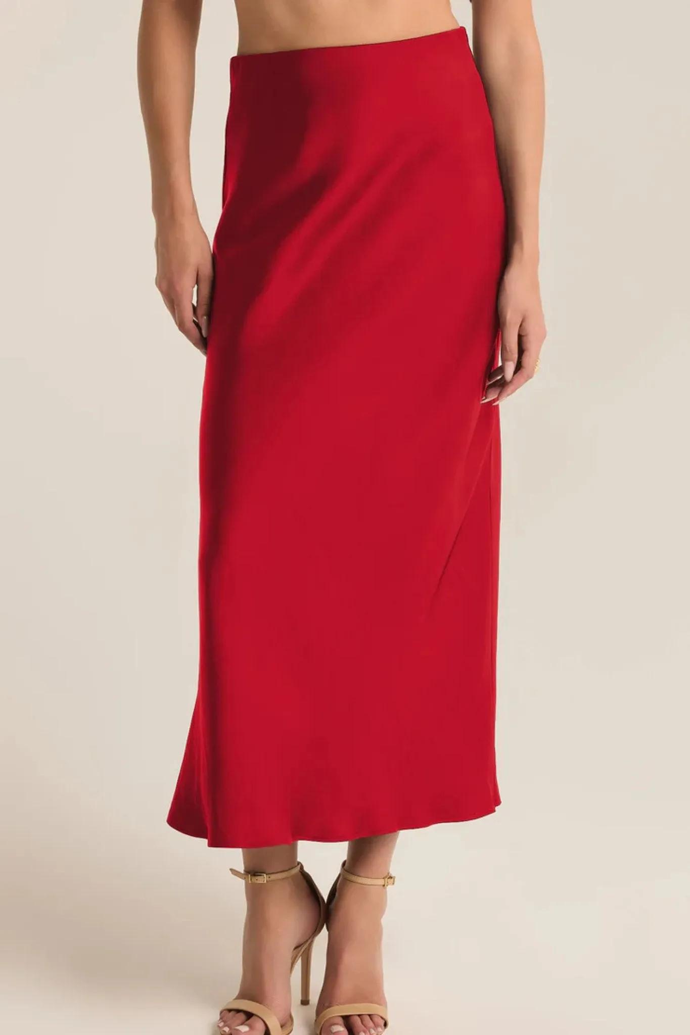 Z Supply: Europa Poly Sheen Skirt in Haute Red