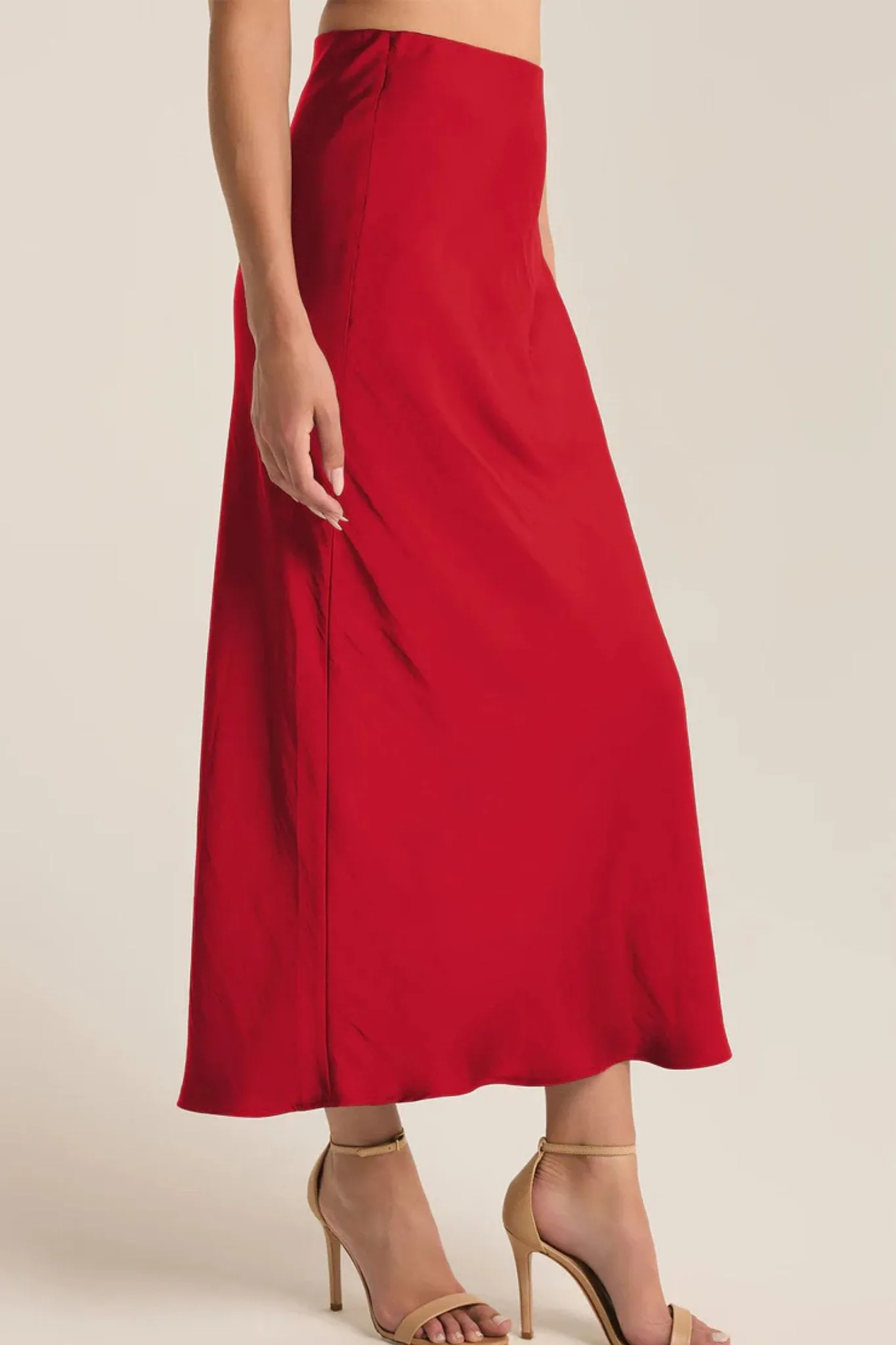 Z Supply: Europa Poly Sheen Skirt in Haute Red