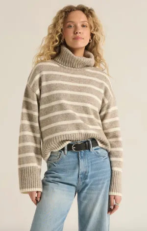Zsup Stripe Turtleneck Sweater-Taupe